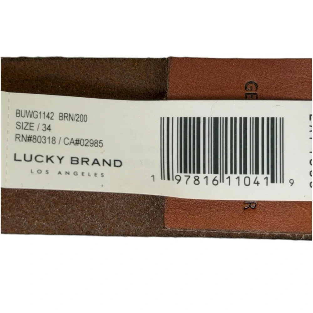 Lucky Brand Men's Size 34 Brown Genuine Leather Lacing Detail Laser Cut Belt NWT